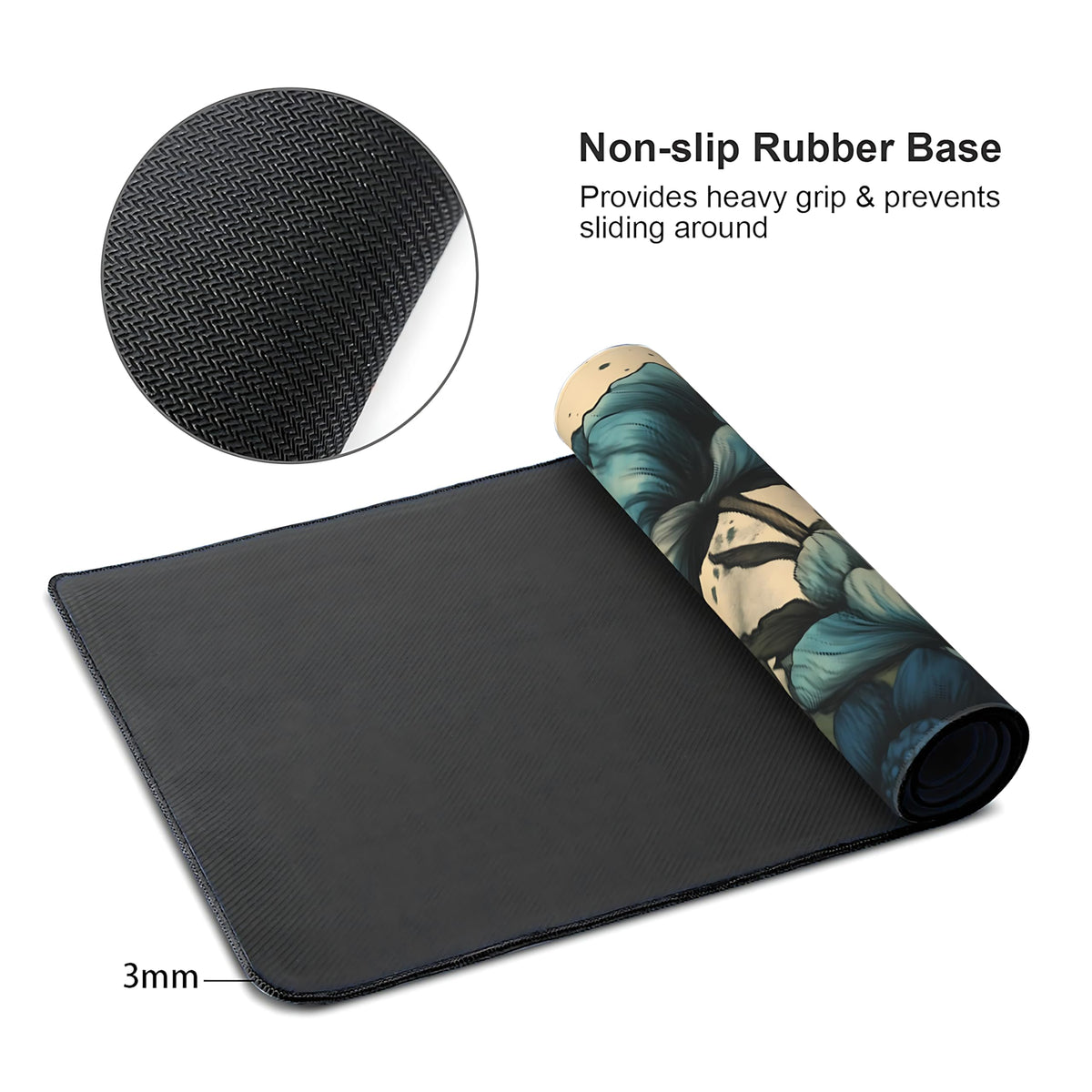 Floral Aesthetic Dahlia Gaming Mouse Pad, Apricot Blue Vintage Botanical Desk Mat with Anti-Slip
