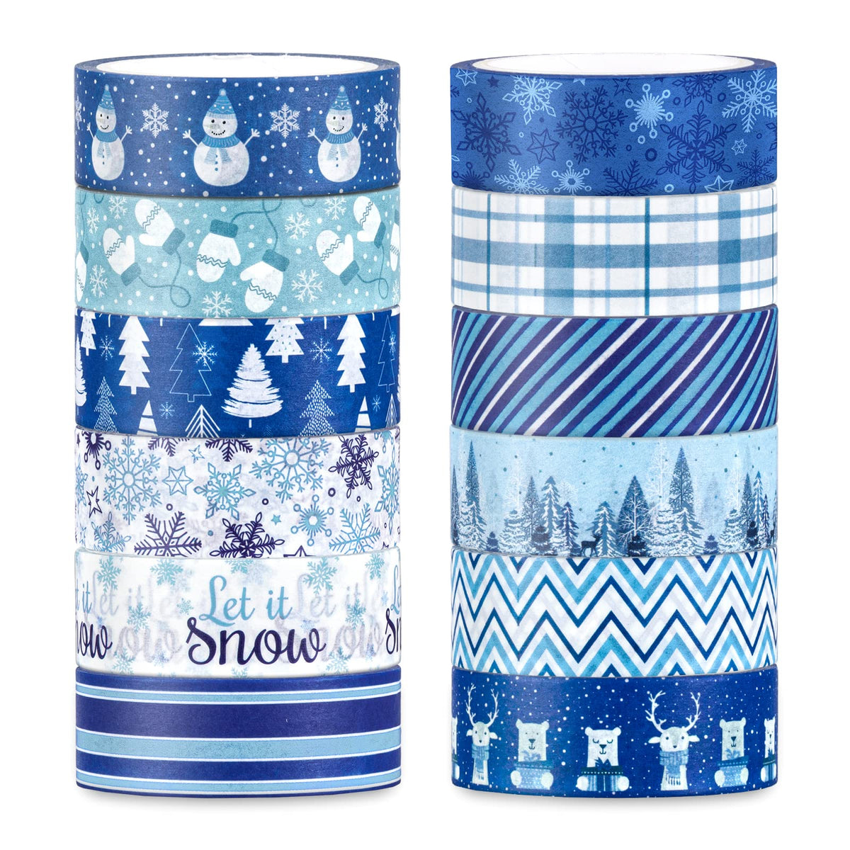 Whaline 12 Rolls Winter Washi Tape Blue White Snowflake Snowman Holiday Masking Tape Xmas Tree