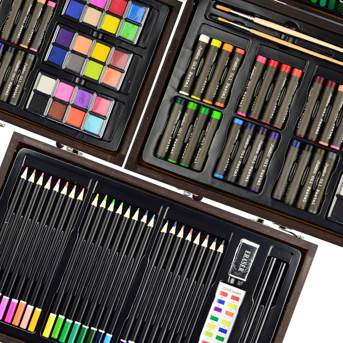 Sunnyglade 145 Piece Deluxe Art Set Wooden Art Box & Drawing Kit Cherry