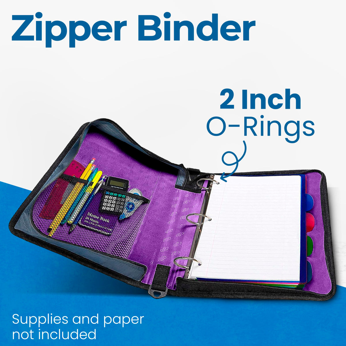 Case-it School Zipper Binder | 2" O-Rings | 350-Sheet | D-251 Deep Purple
