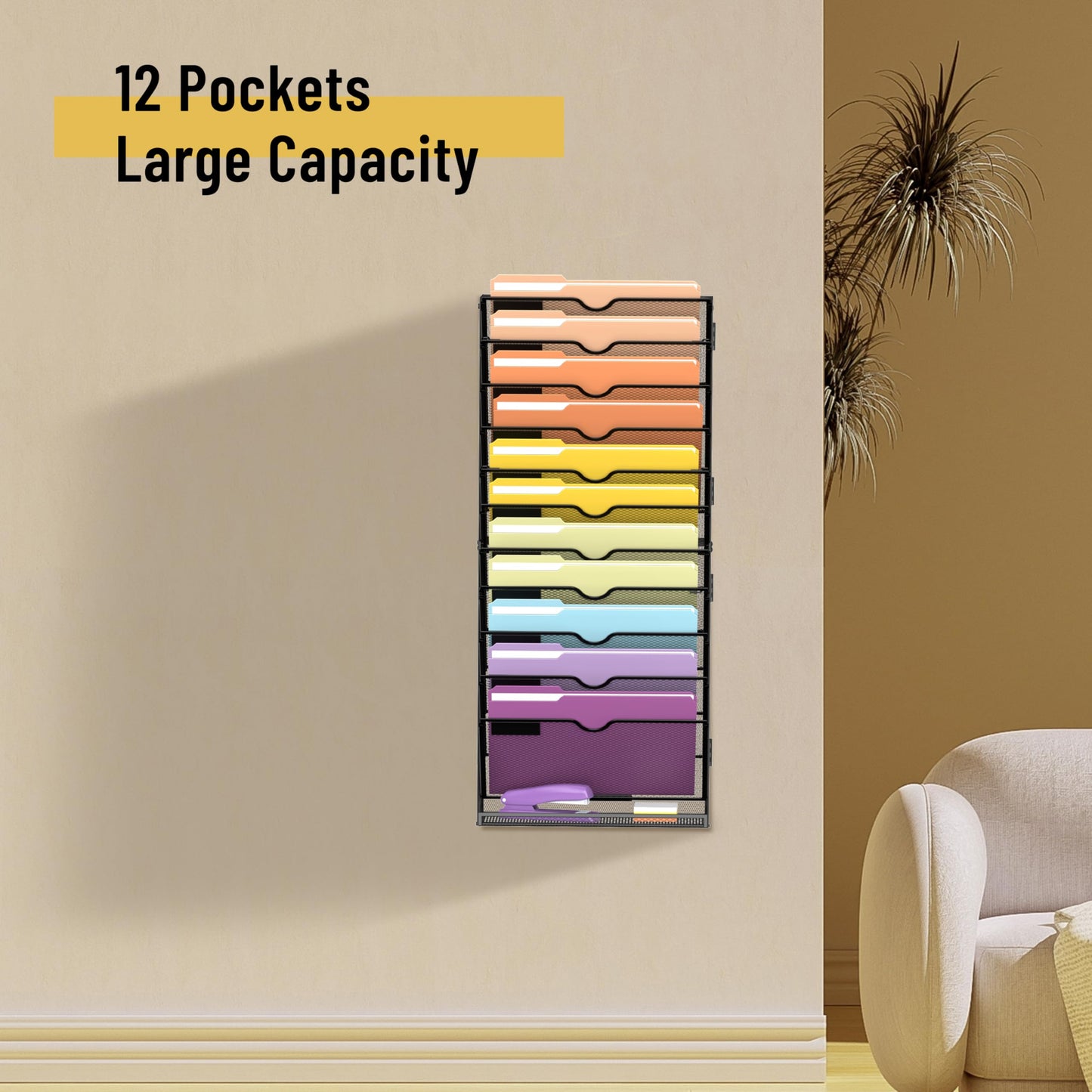 SUPEASY 12-Tier Wall File Organizer, Mesh Hanging Wall Mount File Holder