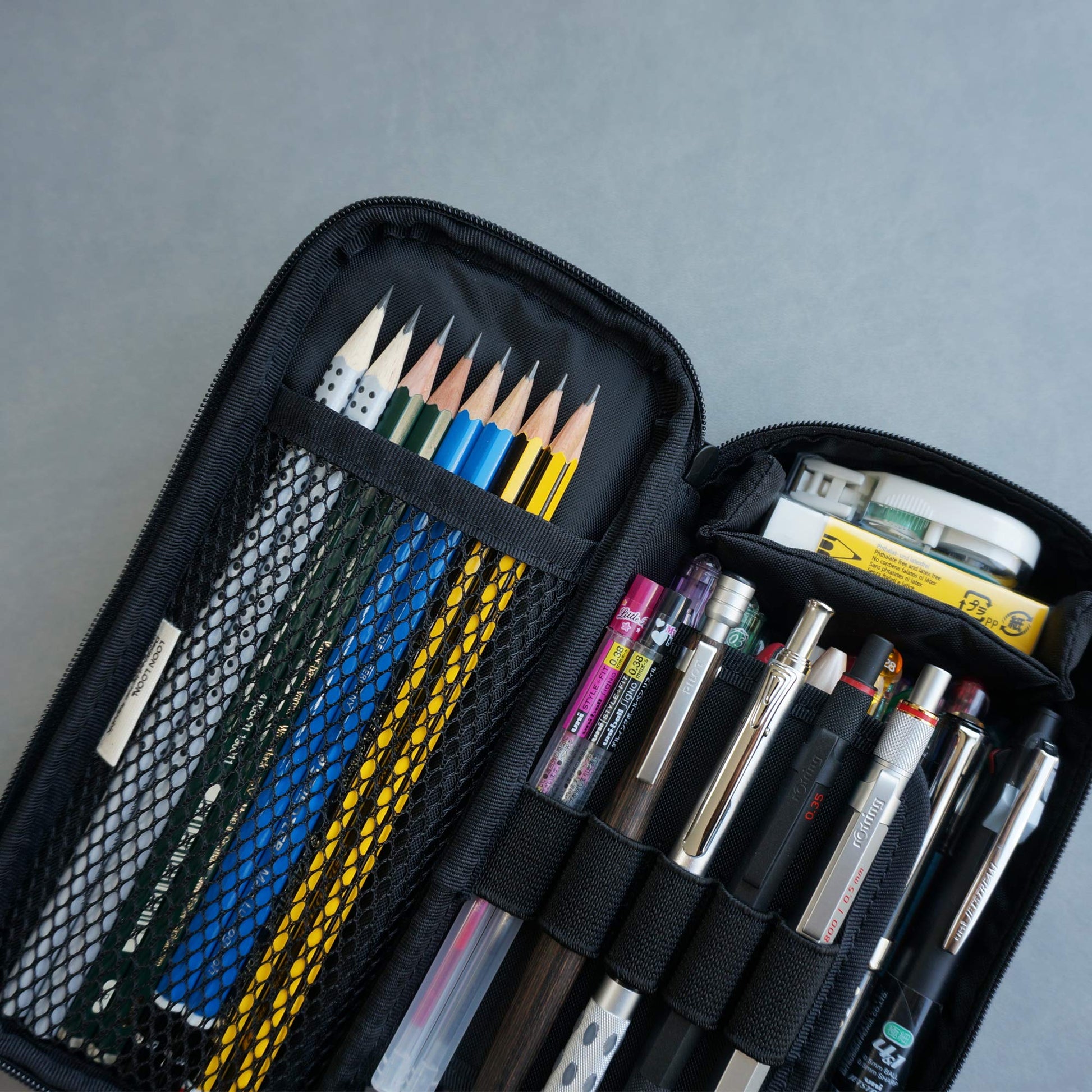 LOONLOON 660 Rainy PU Leather Pencil Case, Two-Tier Pen Pouch, Navy Blue