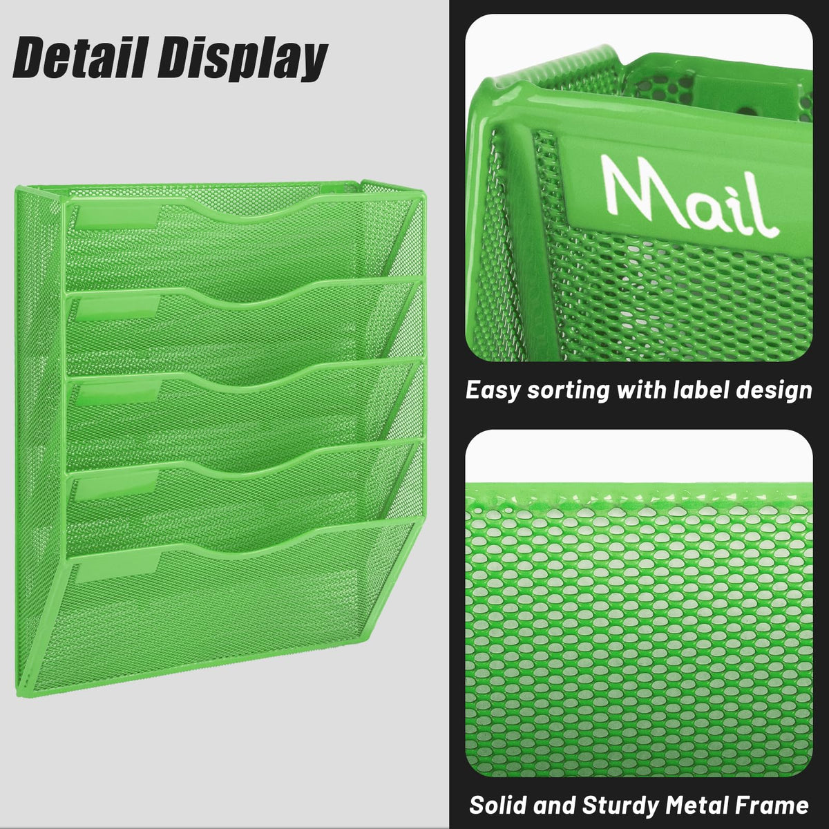 EASEPRES 5 Pocket Mesh Hanging Wall File Organizer, Wall Mounted Mail Paper Document Folder Holder