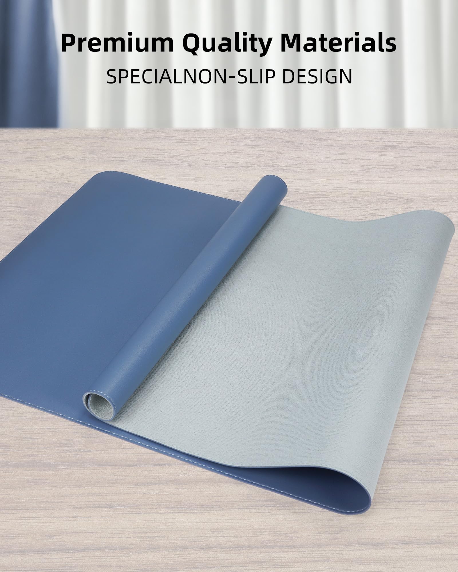 Leather Desk Pad Protector- 48" x 17" Office Desk Mat, Non-Slip PU Leather Mouse Pad, Waterproof
