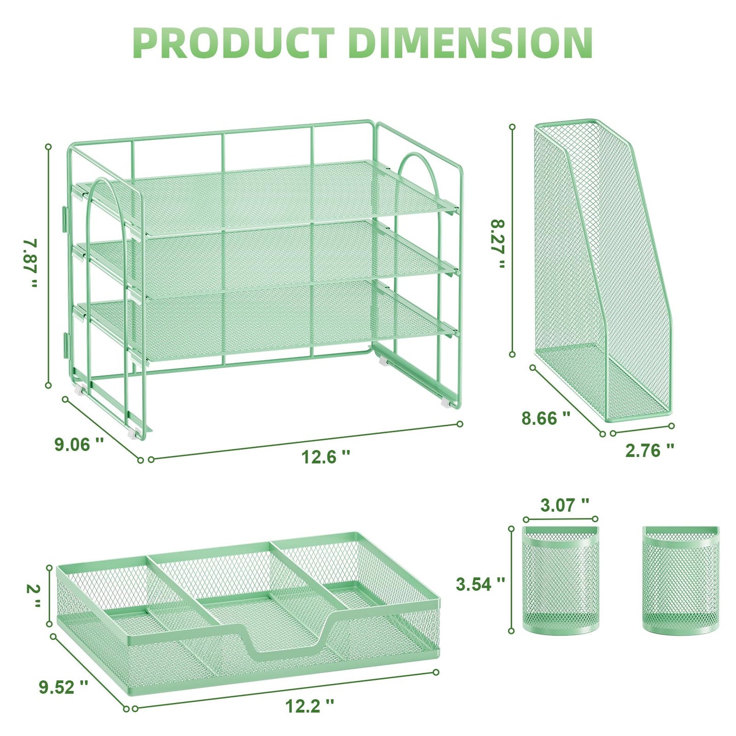 Marbrasse 4-Tier Paper Tray Organizer with Drawer and Pen Holder, Green