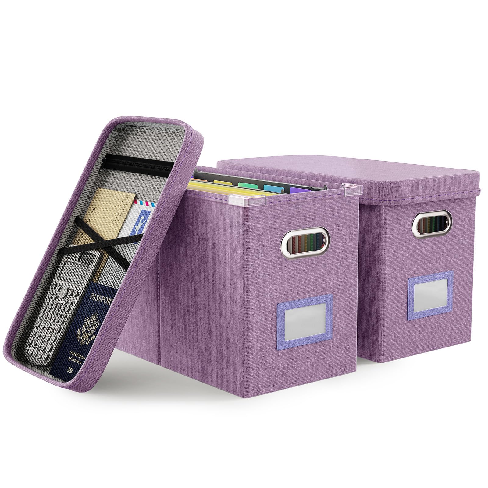 Oterri File Organizer With Lid, Hanging Filing Box With Mesh Pocket, Document Organizer for Letter