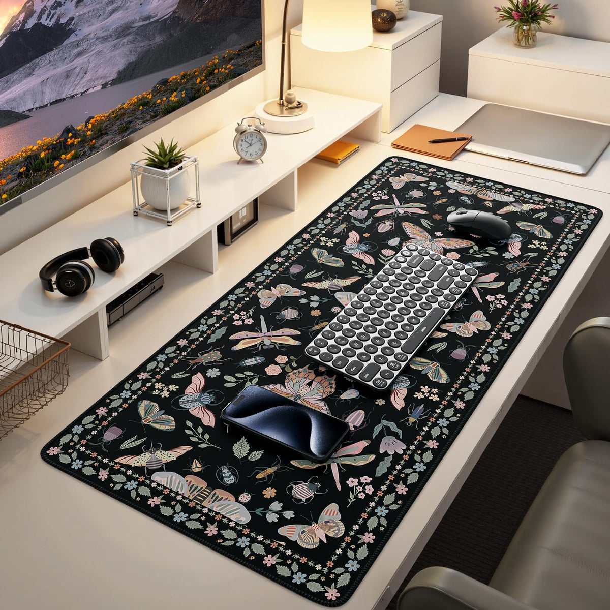iCasso Black Large Mouse Pad, Desk Matt for Desktop, Insects
