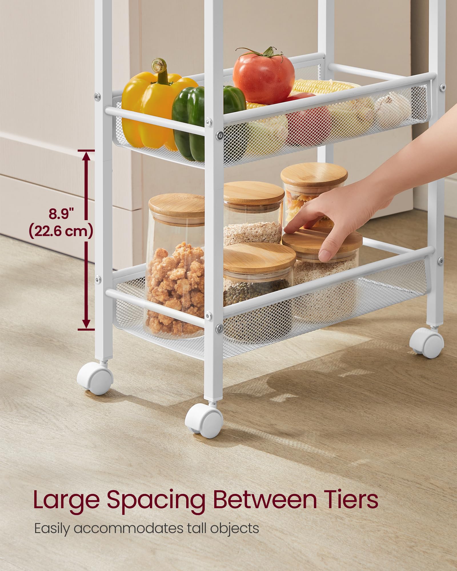 VASAGLE 5-Tier Slim Rolling Storage cart with Wheels, 8.7 Inches, Metal