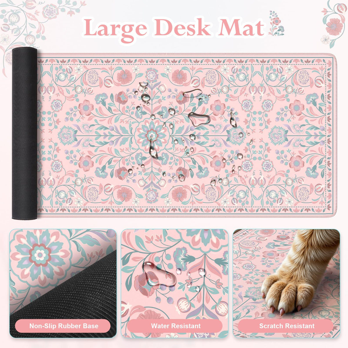 iLeadon Pink Desk Mat Set, Ergonomic Mouse Pad with Wrist Rest