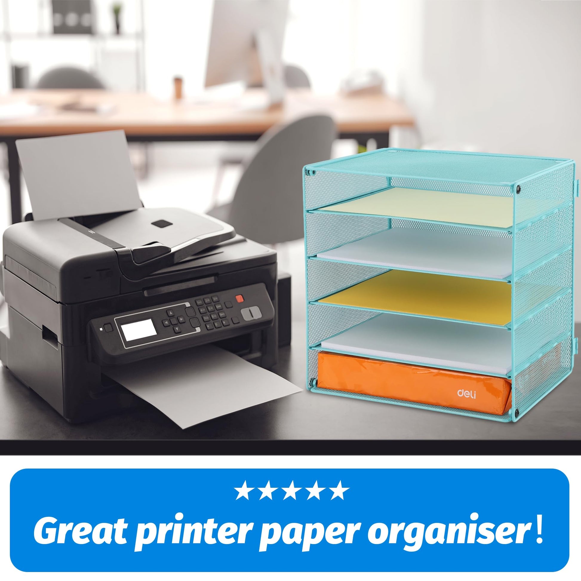 EASEPRES 5 Slot Mesh Desk Organizer Tray, File Paper Letter Folder Holder Desktop Paper Sorter Mail