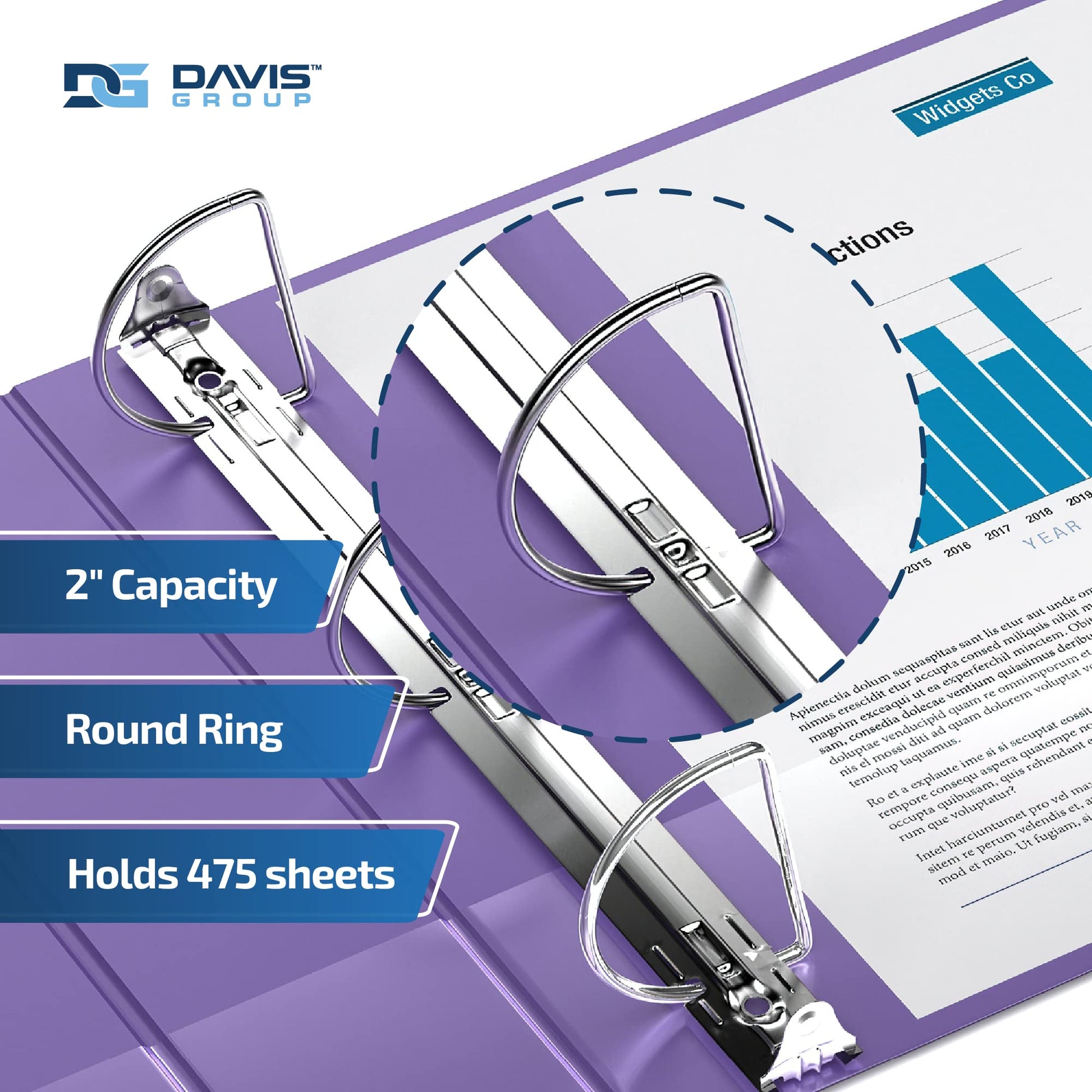 Premium Economy 3-Ring Binder, Spine Label, 2" D Rings, Purple, 6 Pack