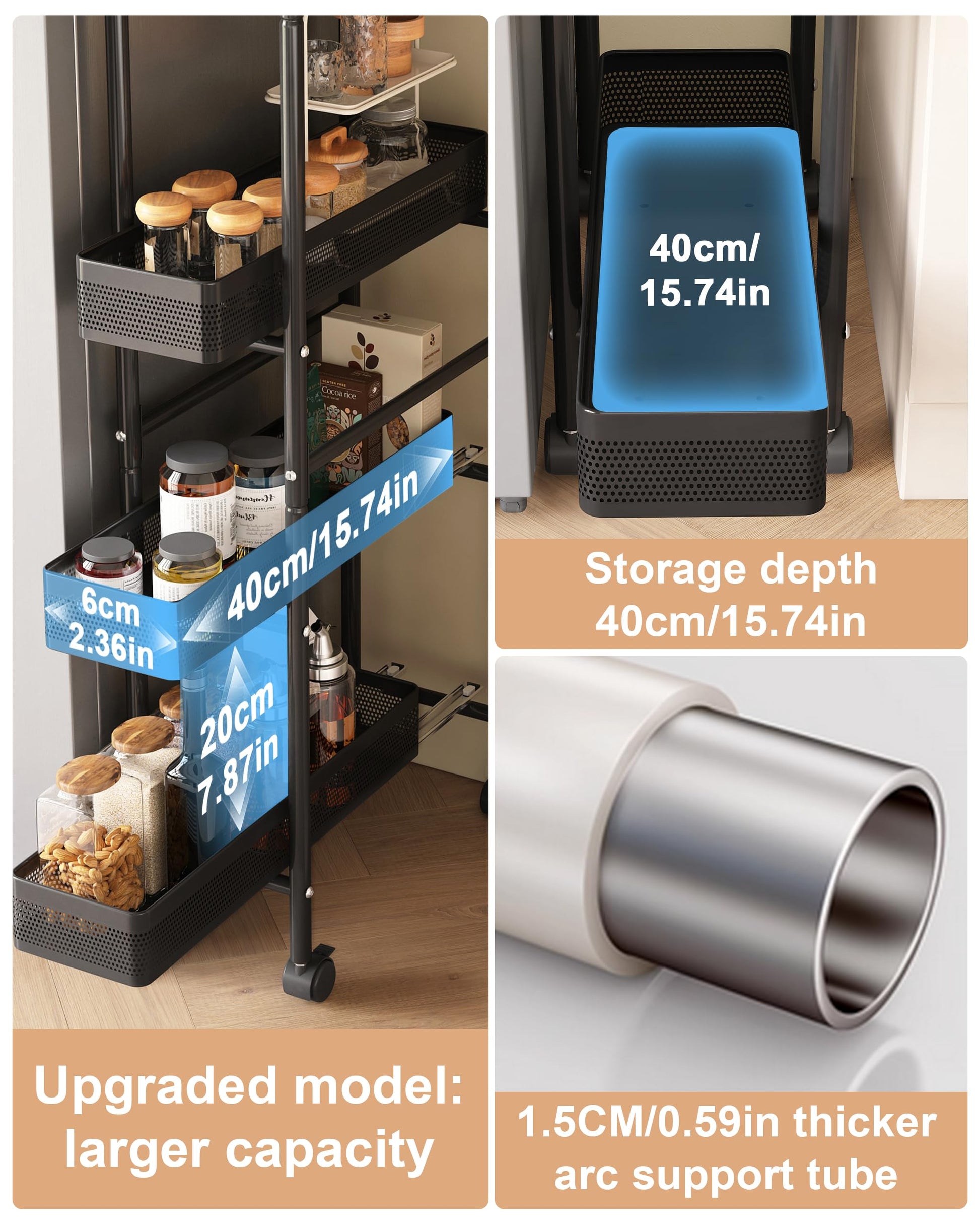 UMDONX 4-Tier Narrow Mobile Storage Cart with Pull-Out Baskets
