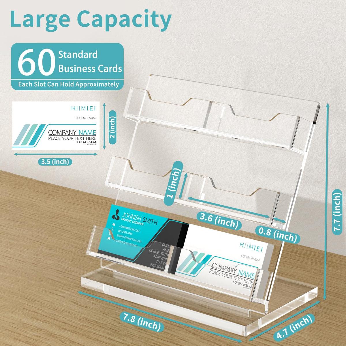 HIIMIEI Business Card Holder Desk, Acrylic Business Card Display, 3 Tier Clear Business Card Stand