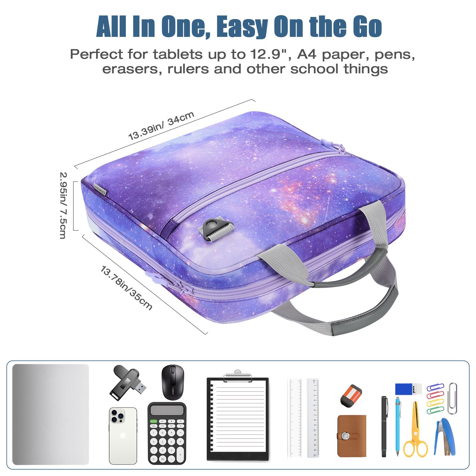 MoKo Zipper Binder, 2 inch 3 Ring Binder with 500 Sheet Capacity Multi-Pocket School Bag with