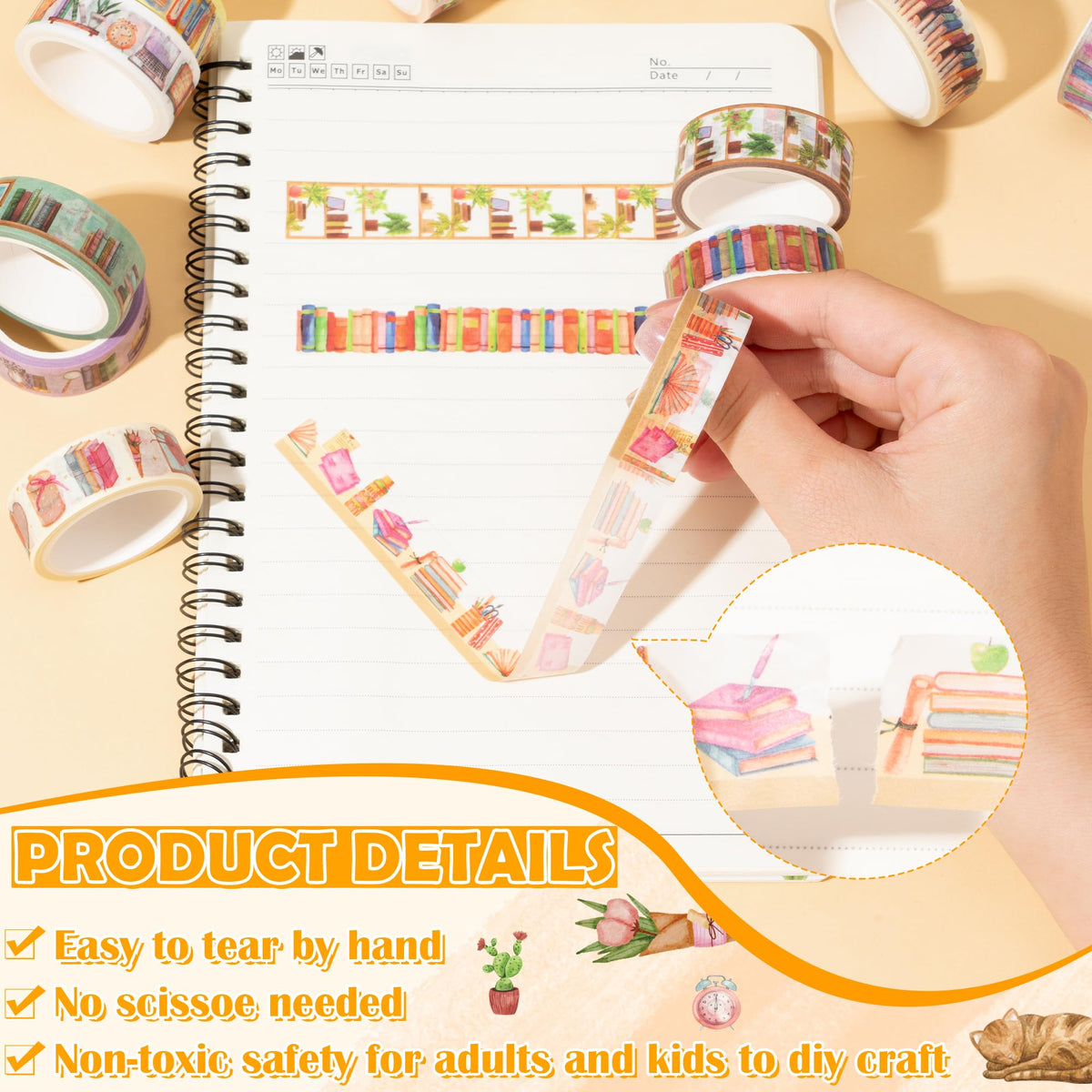 BkeeCten 12 Roll Book Washi Tape Cozy Study Space Designs for Scrapbooking
