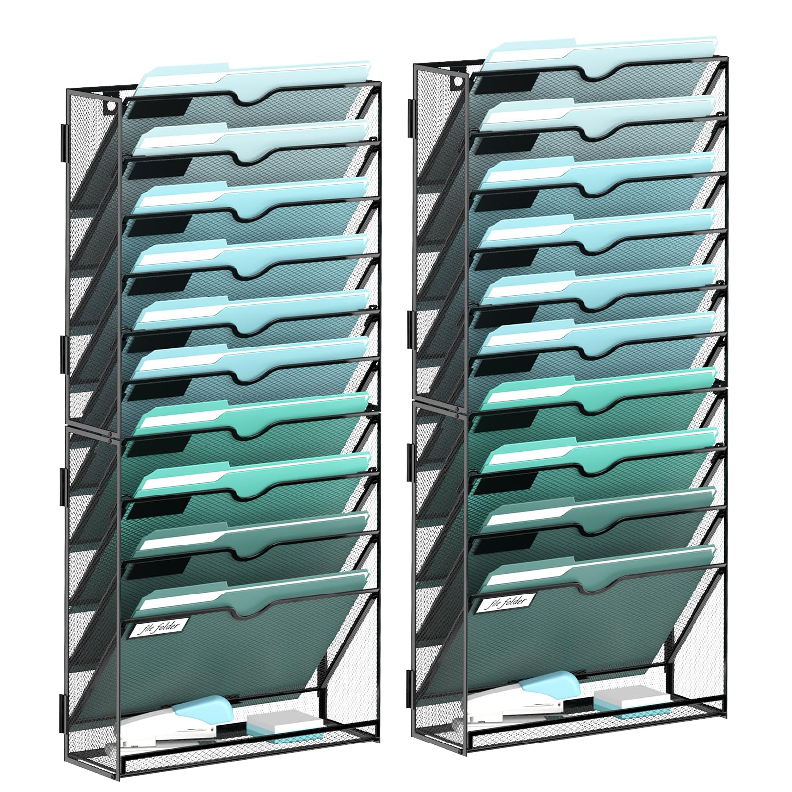 SUPEASY 11-Tier Wall File Organizer, Wall Mounted Mail Sorter, 2 Pack
