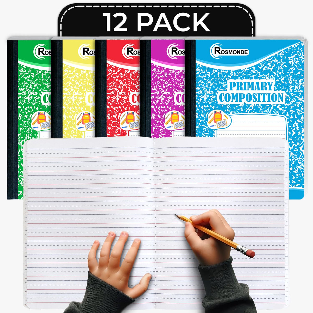 Rosmonde 12 Pack Primary Composition Notebooks, 200 Pages (100 Sheets)