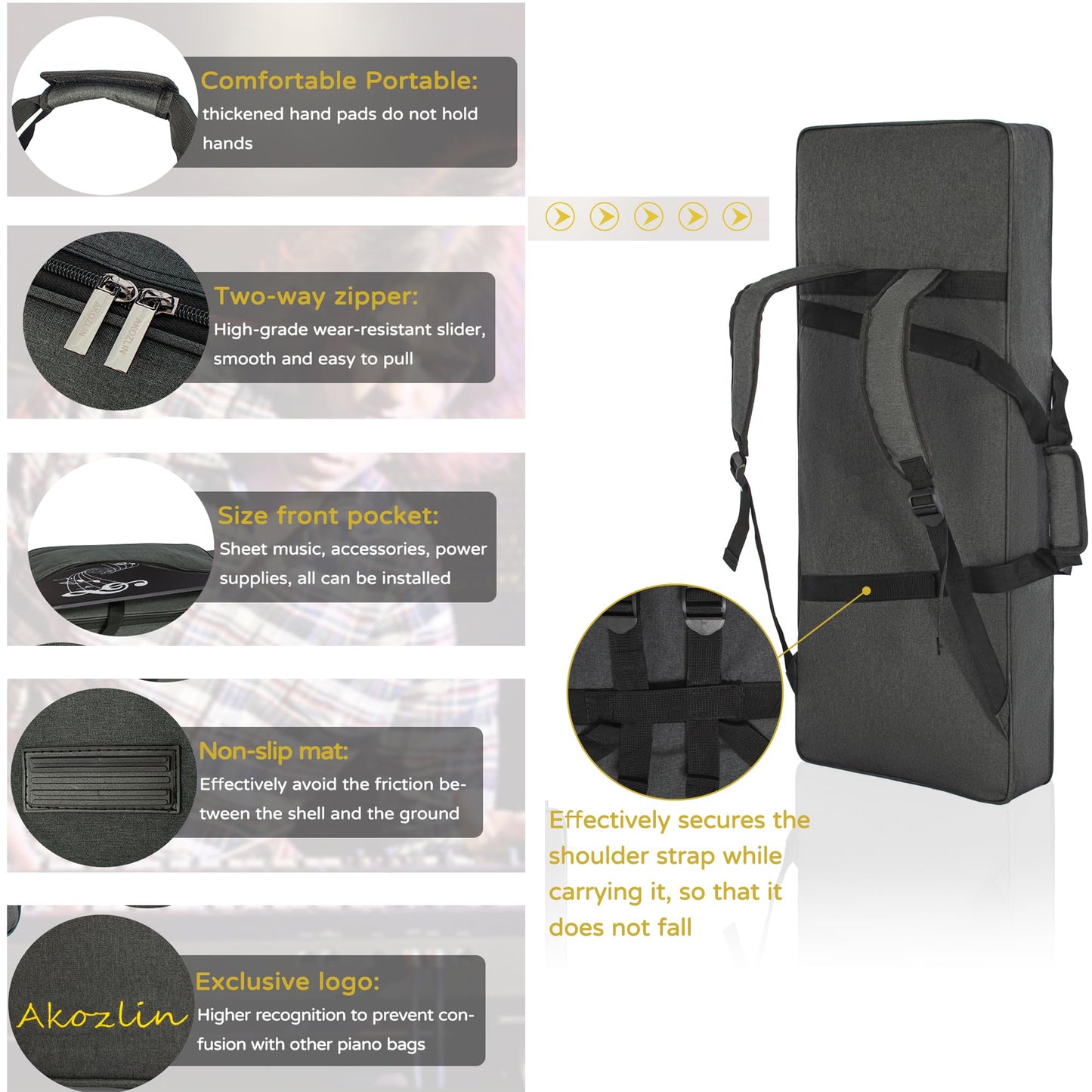 AKOZLIN 49-Key Keyboard Gig Bag 34"×13"×4" Portable Electric Piano Case Foldable Bag For 49-Note