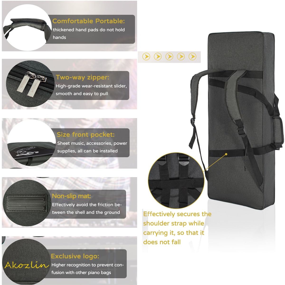 AKOZLIN 49-Key Keyboard Gig Bag 34"×13"×4" Portable Electric Piano Case Foldable Bag For 49-Note