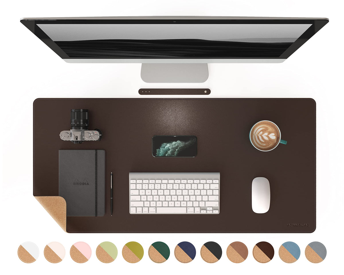 RENMTURE Dual-Sided Mouse Pad, Natural Cork & PU Leather Large Desk Pad for Office and Home Work