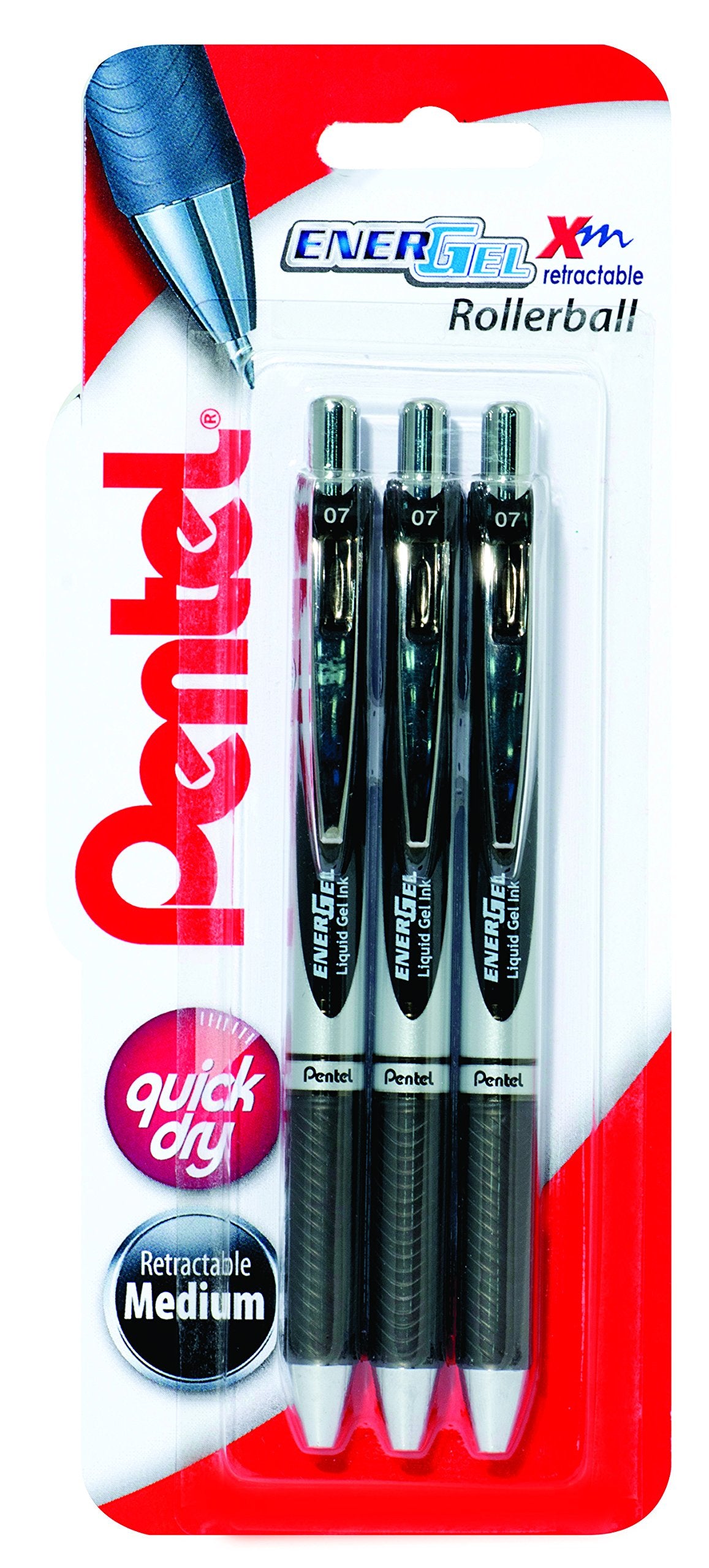 Pentel Energel Xm Retractable Triple Pack, Black