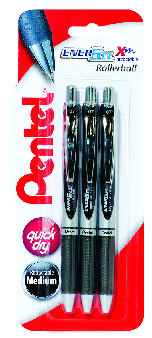 Pentel Energel Xm Retractable Triple Pack, Black