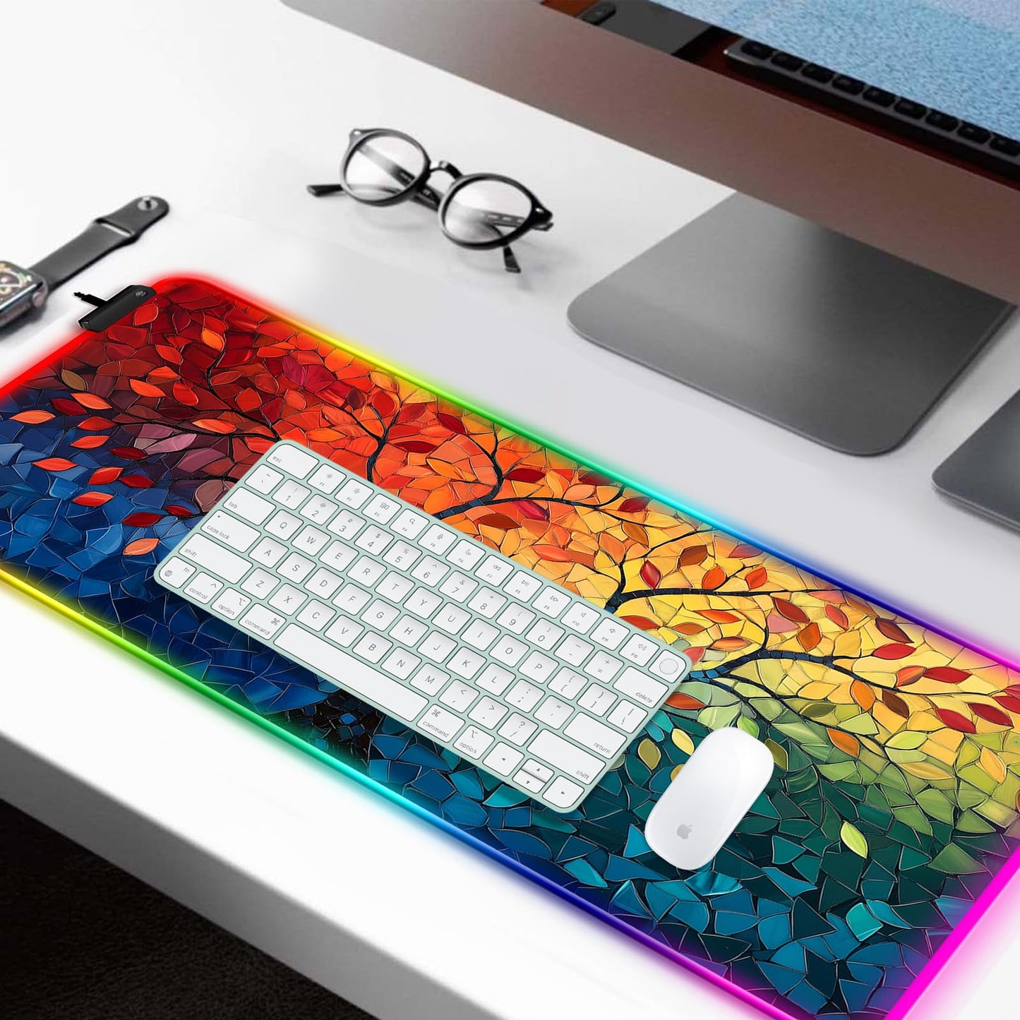 JIANG100 RGB Tree of Life Gaming Desk Mat & Fantasy Abstract Mouse Pad, XL