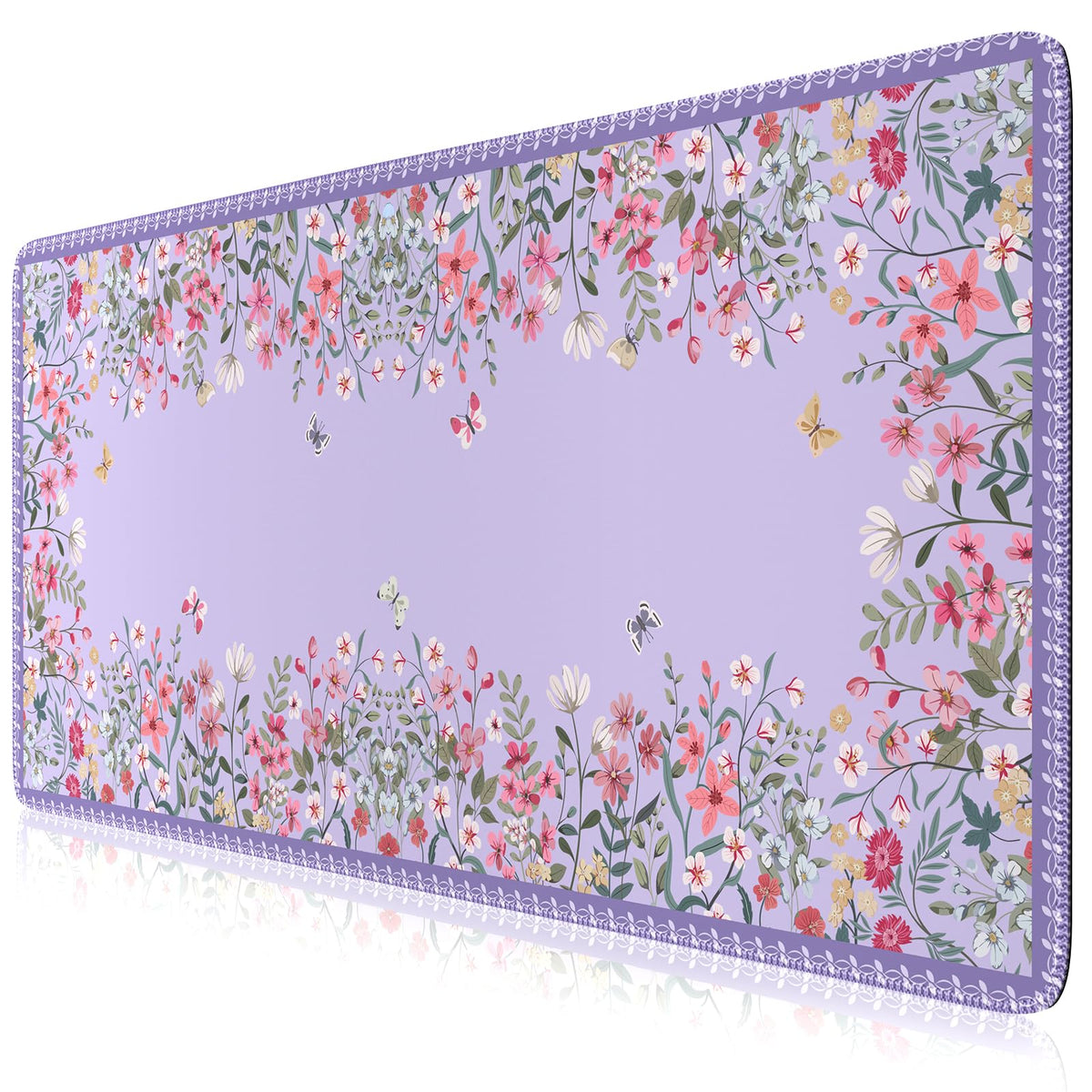 HAOCOO Aesthetic Purple Mouse Pad, Floral Desk Mat for Office Setup