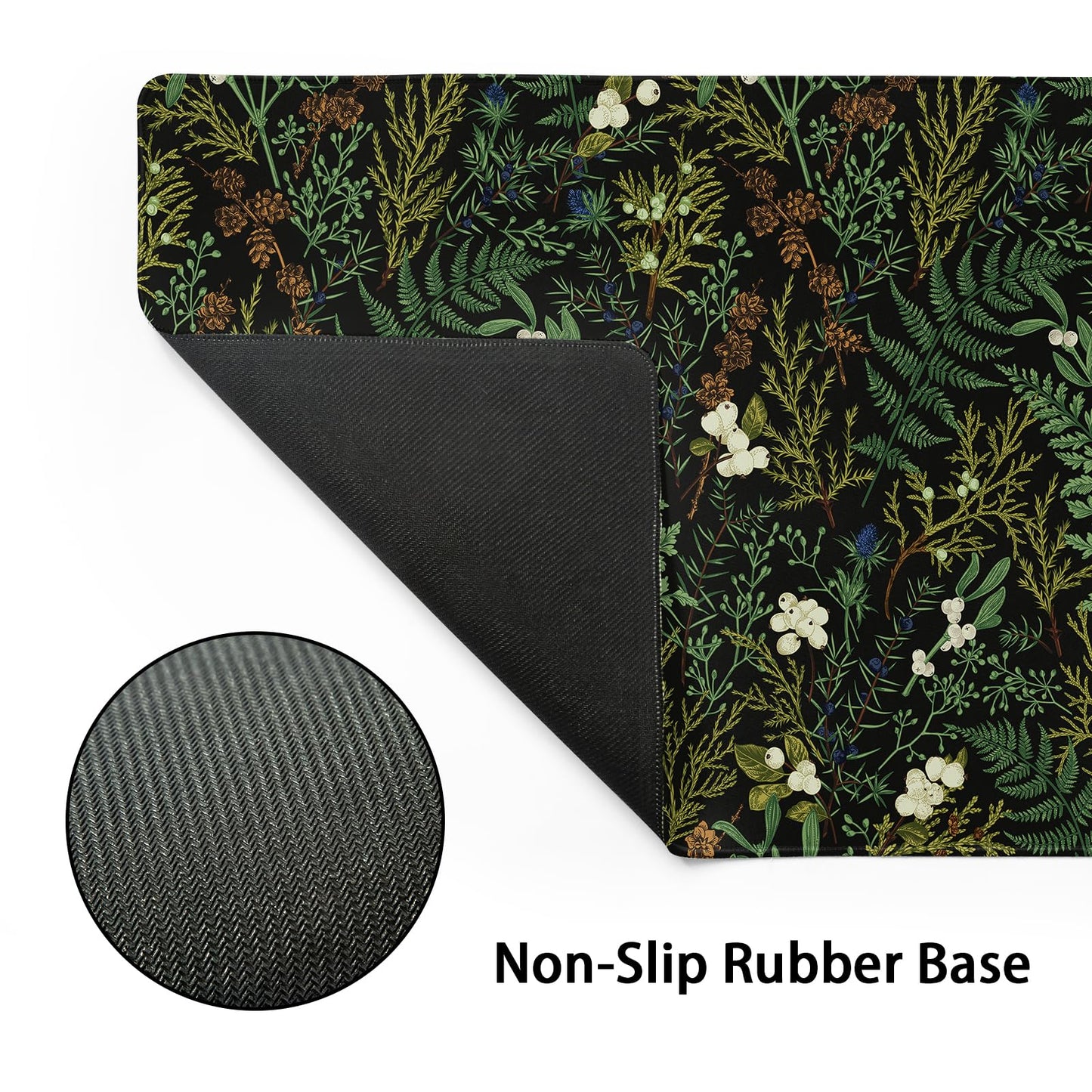 Black Aesthetic Vintage Botanical Gaming Mouse Pad Large XL Cute Forest Green Plant Nature Floral