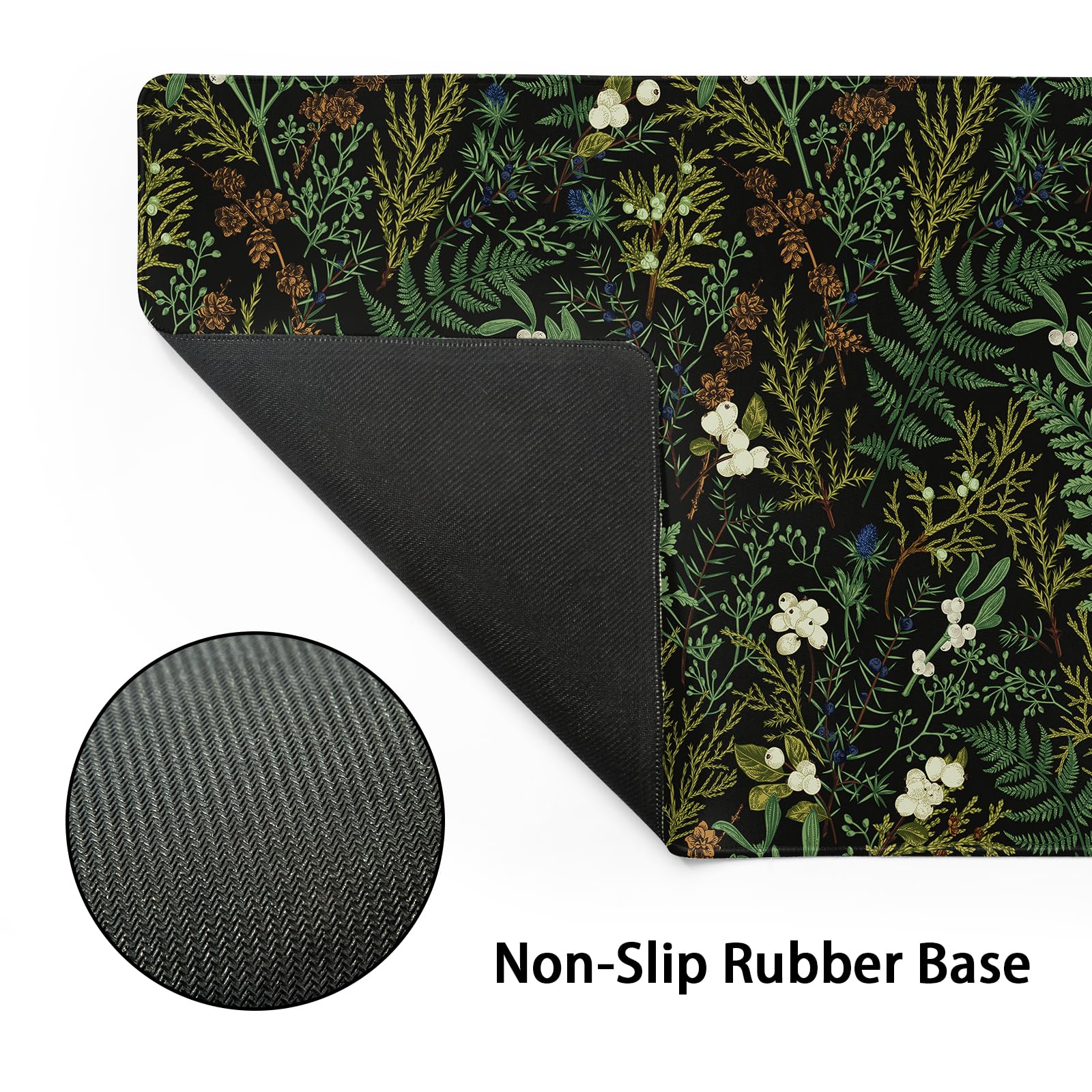 Black Aesthetic Vintage Botanical Gaming Mouse Pad Large XL Cute Forest Green Plant Nature Floral