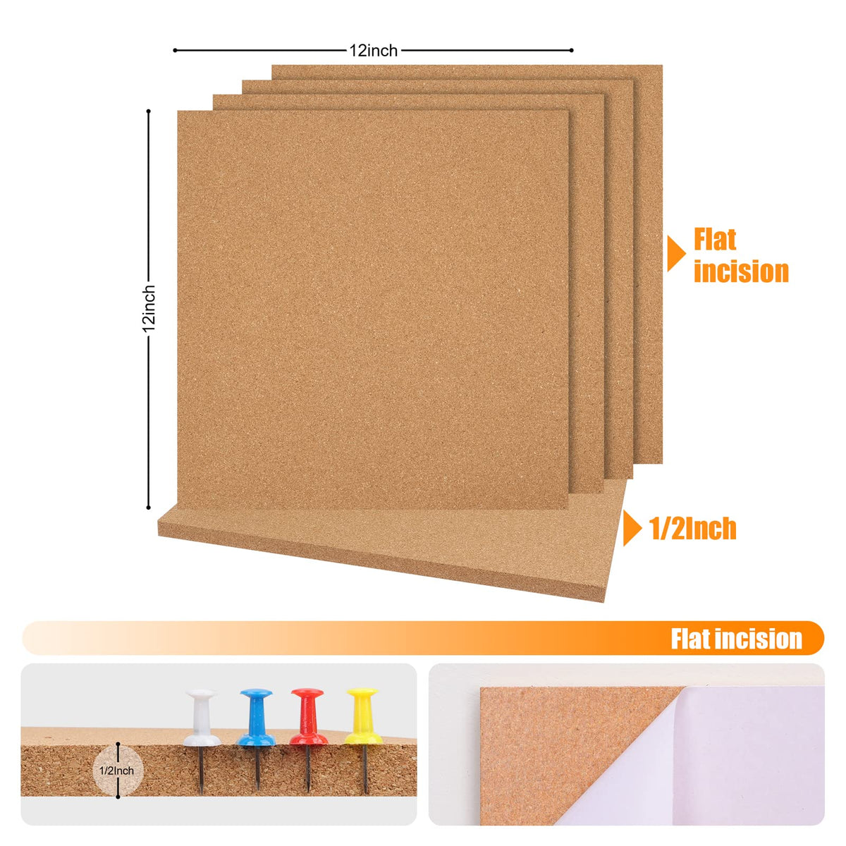 Cork Board Tiles 12"x12" - 1/2" Thick - 6 Pack Cork Tiles - Bulletin Board - Mini Wall (6pack)