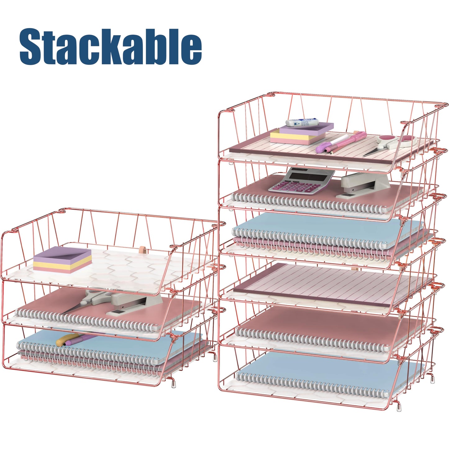 Simple Houseware Stackable Wide Entry Letter Tray, Wire Grid, Rose Gold