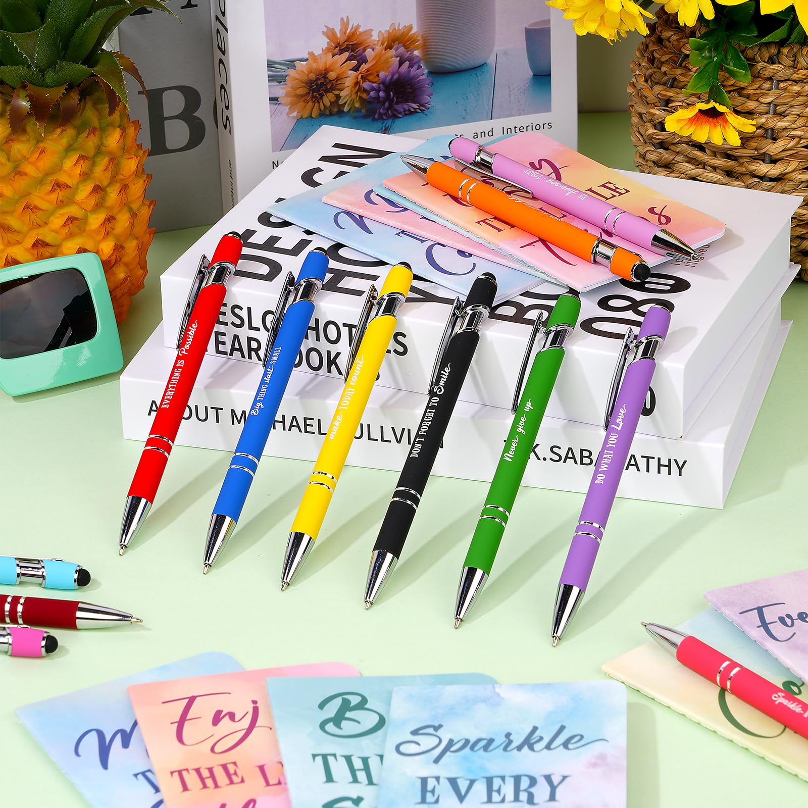 96 Pcs Watercolor Bulk Motivational Pens Inspirational Notepads Set