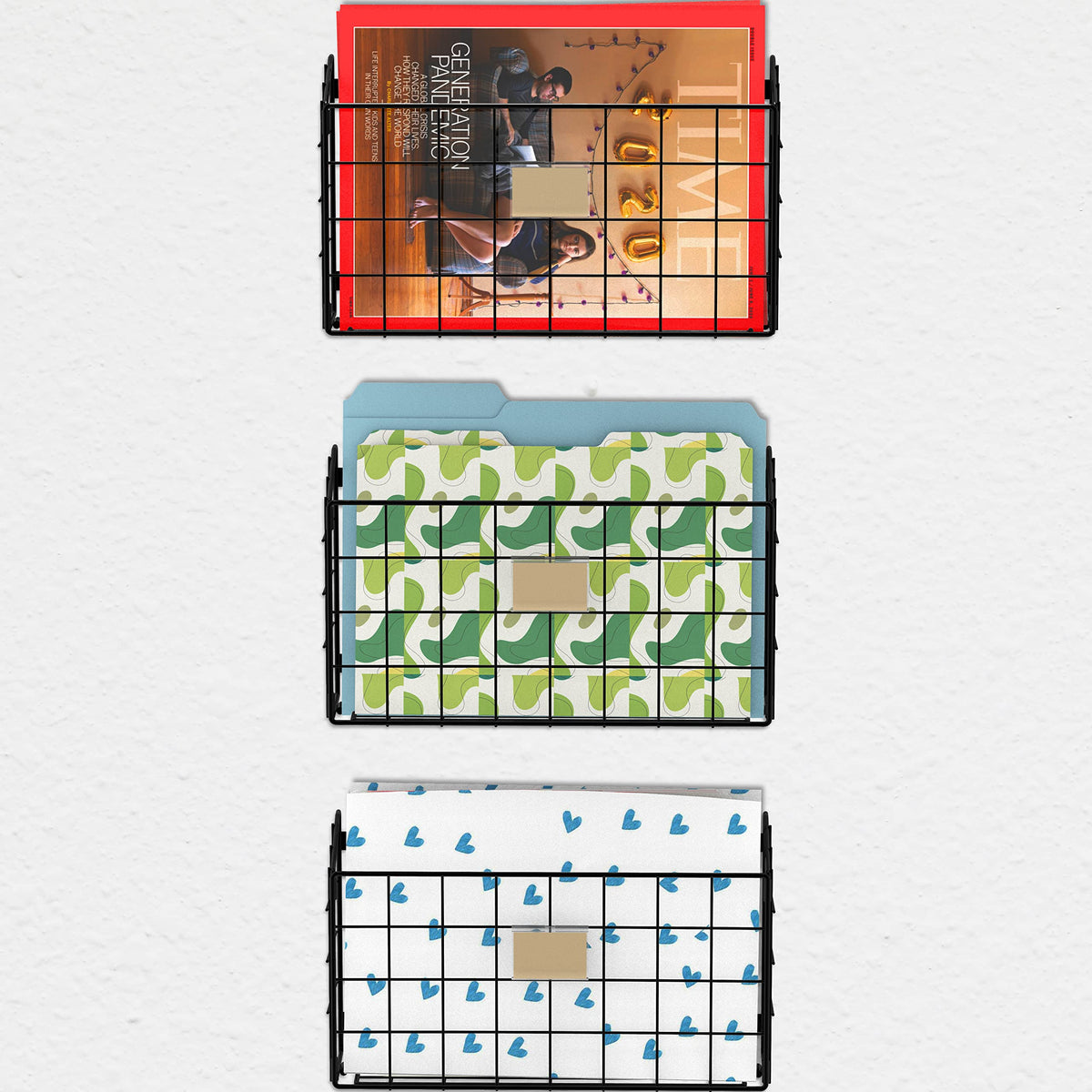 Simple Houseware Grid Wall Mount Single Pocket File Holder, 3-Pack, Black