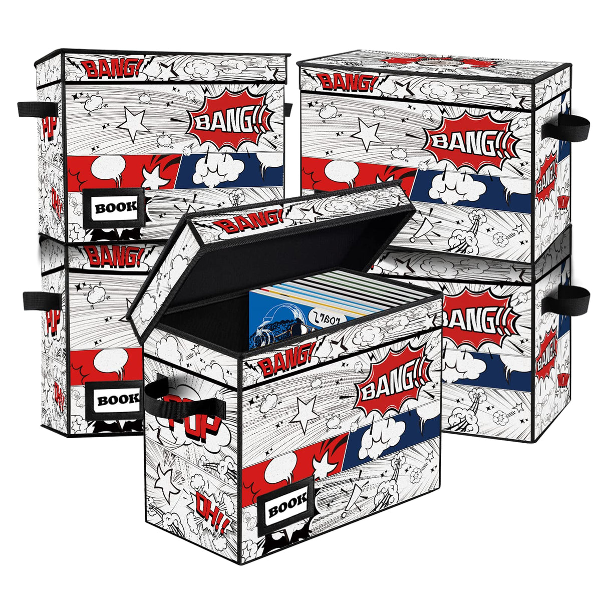 YNSZAS 5 Pack Comic Book Storage Box, 15.8" X 7.8" X 11.8", Collapsible Holds 160-180 Comic Book