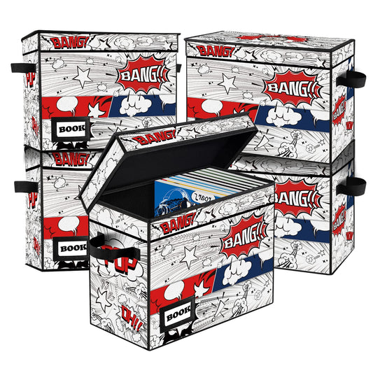 YNSZAS 5 Pack Comic Book Storage Box, 15.8" X 7.8" X 11.8", Collapsible Holds 160-180 Comic Book