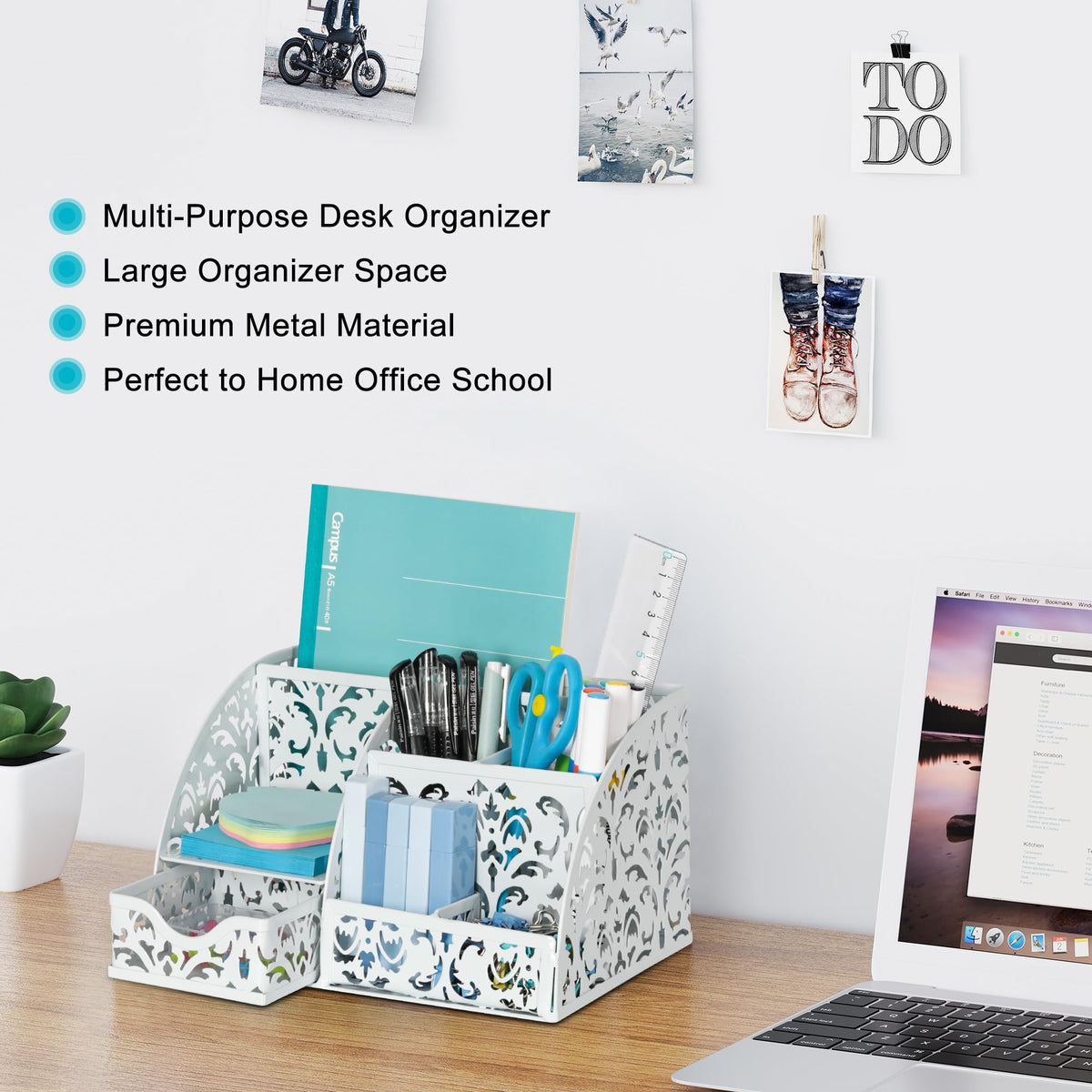 EasyPAG Desk Organizer and Pen Holder for Desk, Mesh Office Supplies Storage Caddy with Drawer for