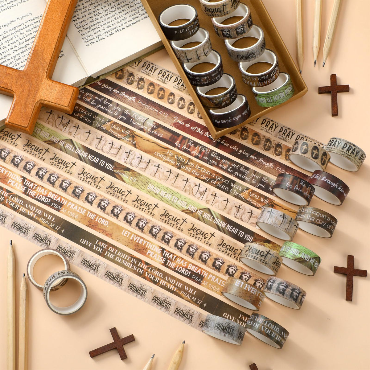 Janlaugh 24 Rolls Christian Washi Tape Gifts for Bible Journaling, Rustic