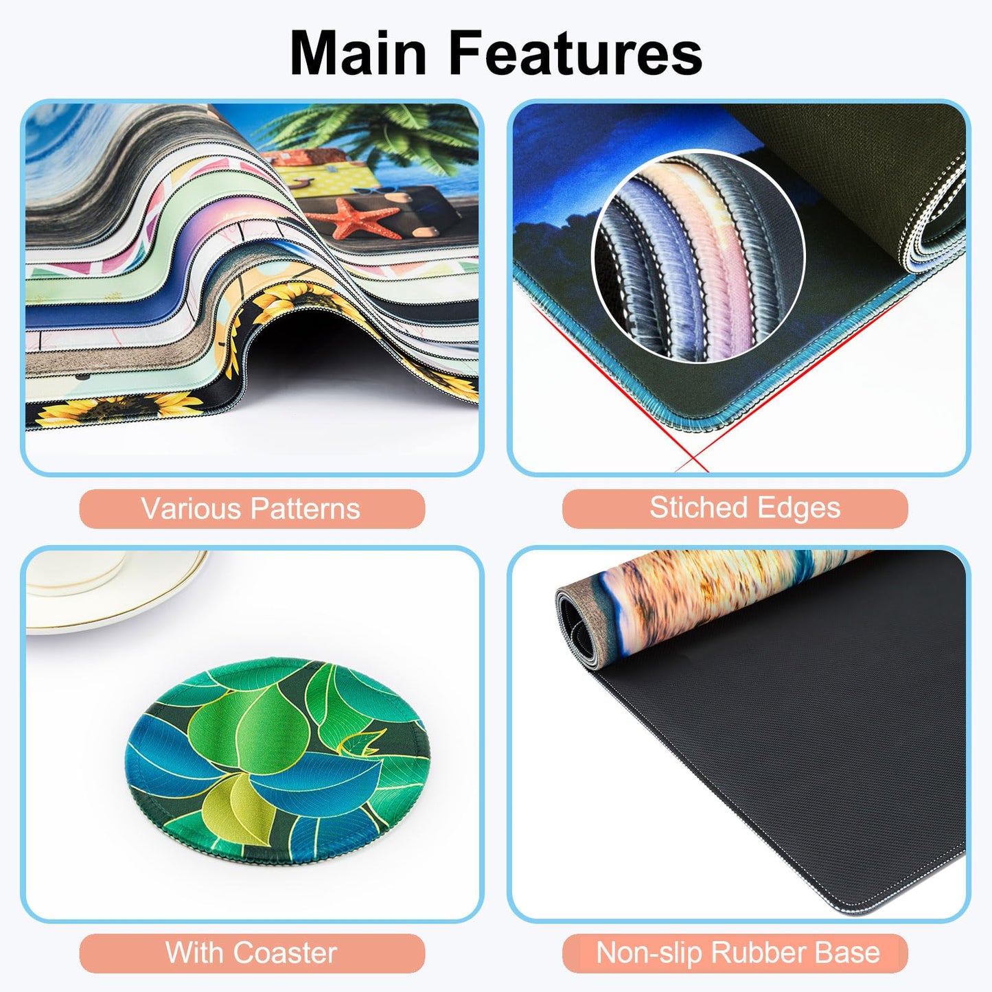 Large Gaming Mouse Pad with Coaster,Desk Matt for Desktop,Desk Mat-Leaves