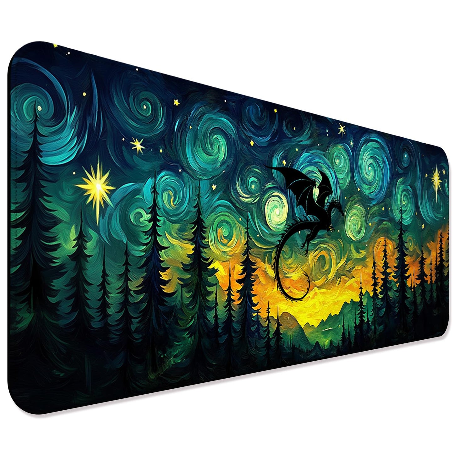 JIANG100 Starry Night Forest Dragon Gaming Desk Mat, XL Extended Mouse Pad