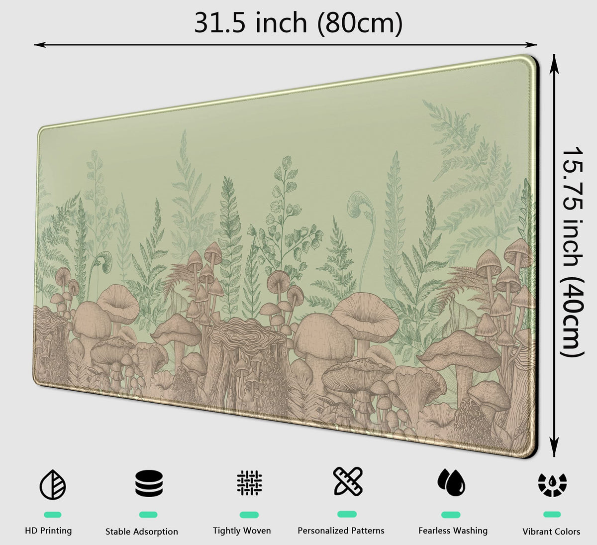 Cute Green Leaves Mouse Pad Desk Mat Beige Forest Mushroom XXL Large Extended Gaming Mousepad Desk