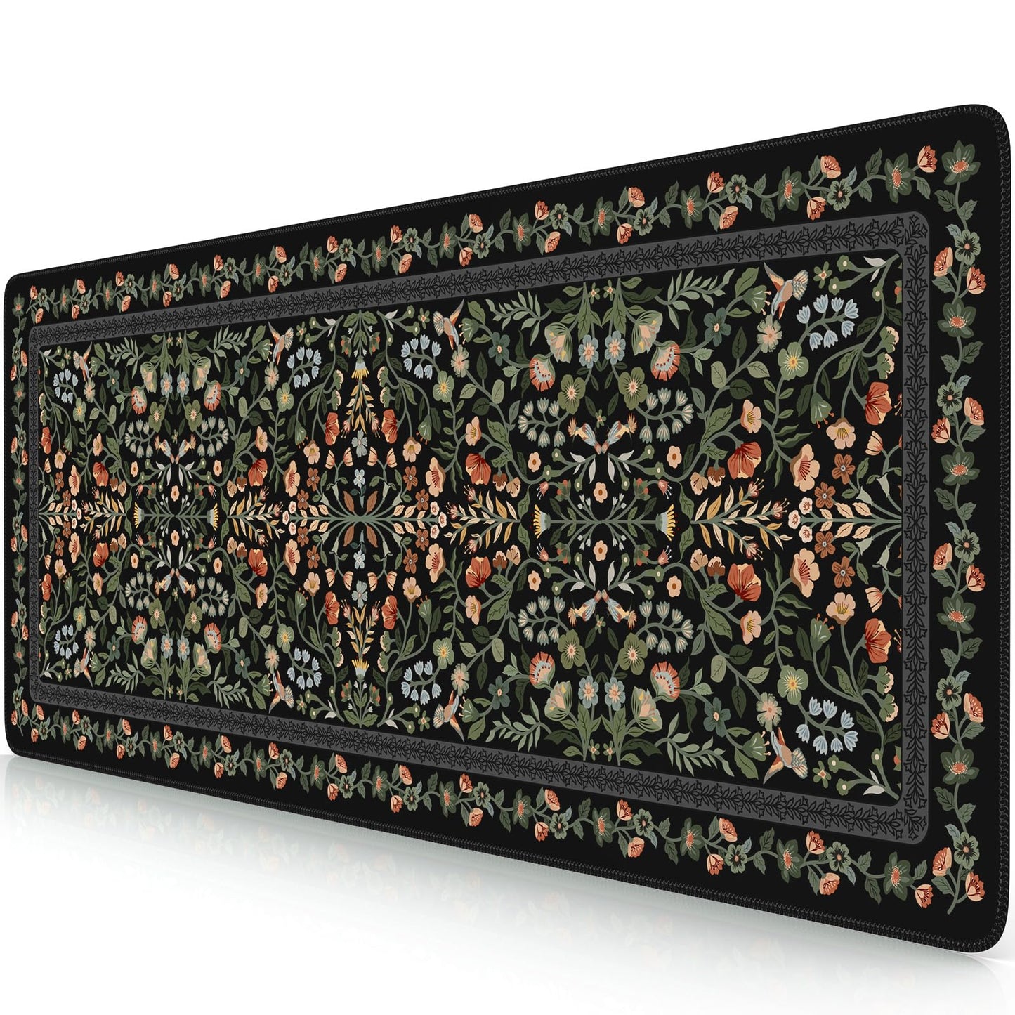 iCasso Aesthetic Floral Desk Mat,Retro Mouse Pads,31.5x11.8in, Black