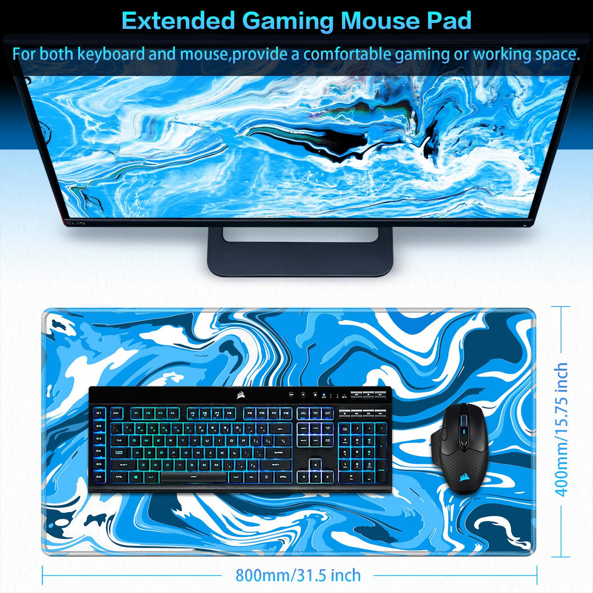 Canjoy Gaming Mouse Pad, 31.5x15.7inch Fluid Large Mouse Pads for Desk