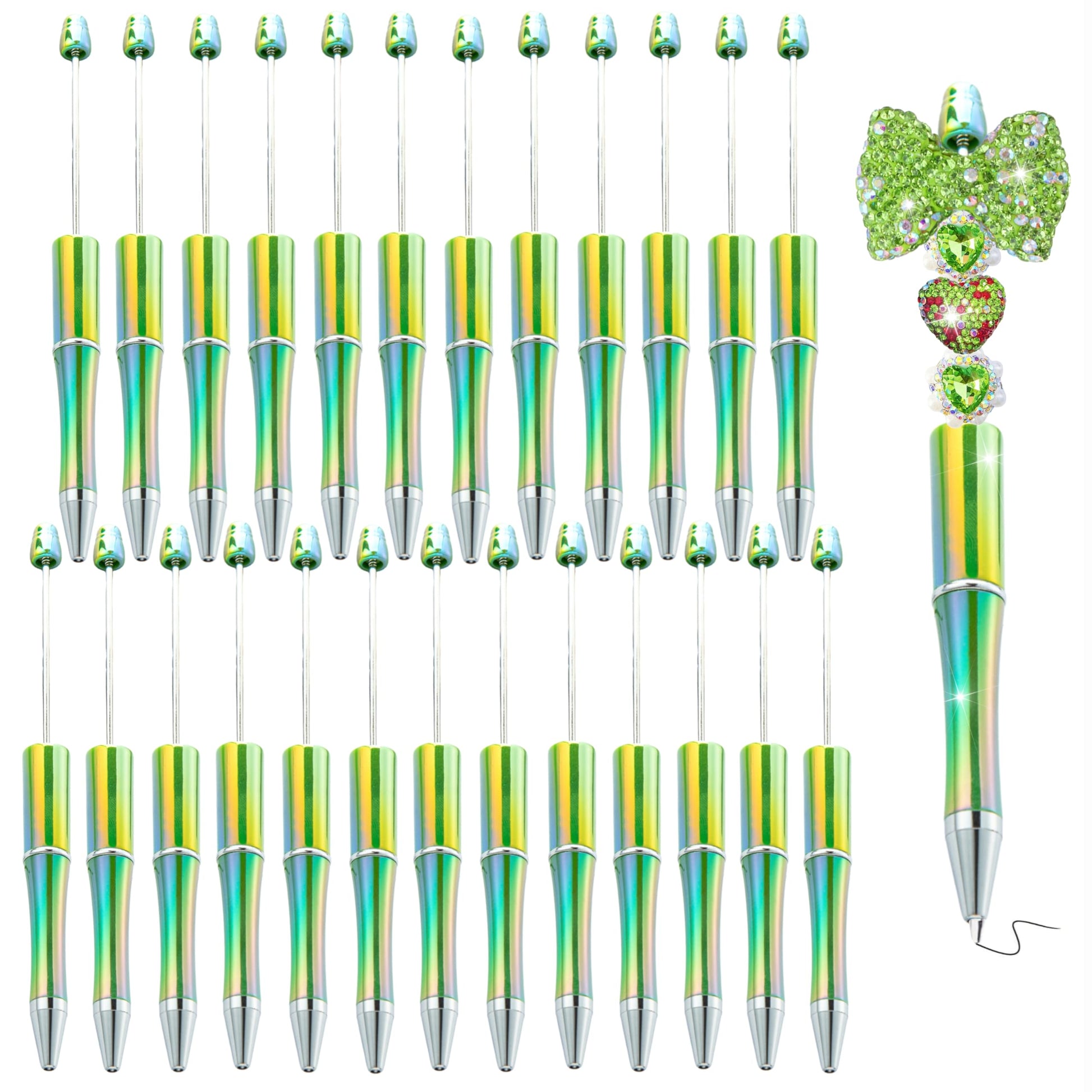 KUNHEHO Beadable Pens 25 Pcs Green Gradient Colors Shiny Fancy Pens Bulk for Women Focal Beads Pens