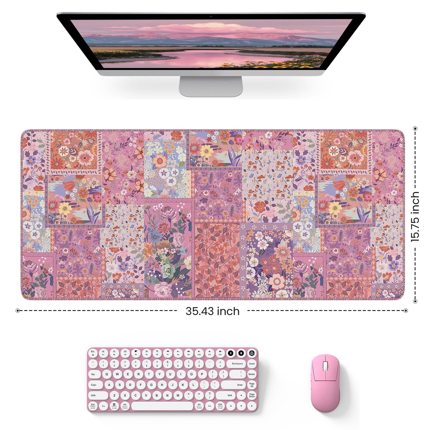 HAOCOO Cute Rose Desk Pad, Pink Floral Mouse Mat for Office Supplies