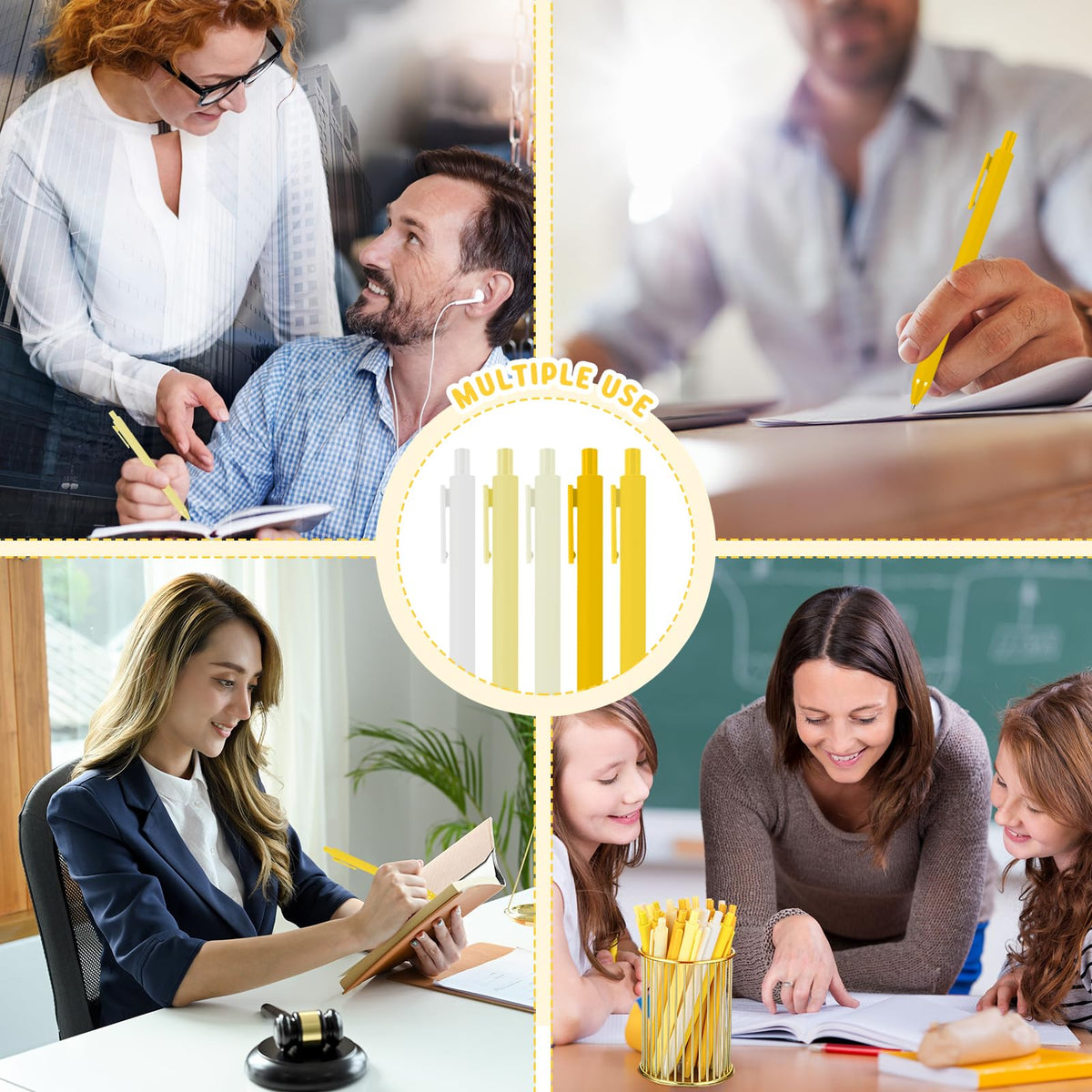 Dinifee 100 Pcs Ballpoint Gel Pens Bulk Retractable, Yellow Series