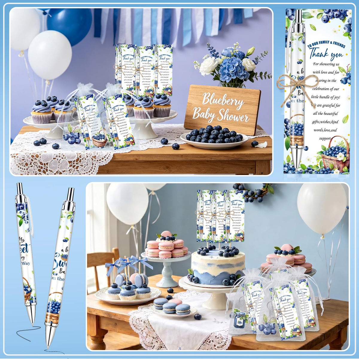 EYNDYN 145 Pieces Blueberry Baby Shower Favors for Guest BlueBerry Sweet Baby Ballpoint Pens and