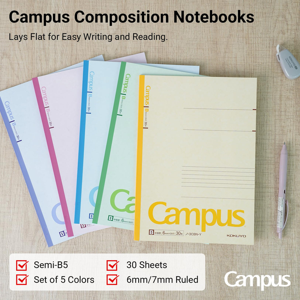 KOKUYO B5 Composition Notebooks, 5 Pack Campus Comp Book with 6mm Ruled