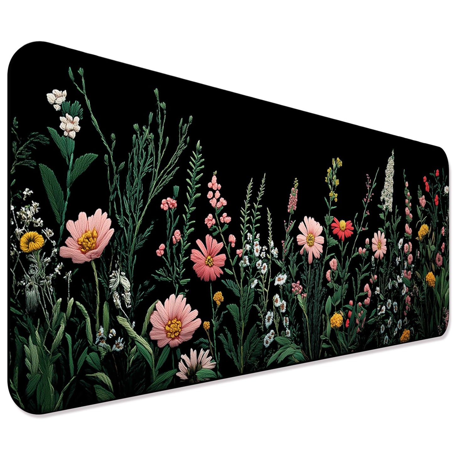 JIANG100 Blooming Wildflowers Gaming Desk Mat, Extended Flower Mouse Pad