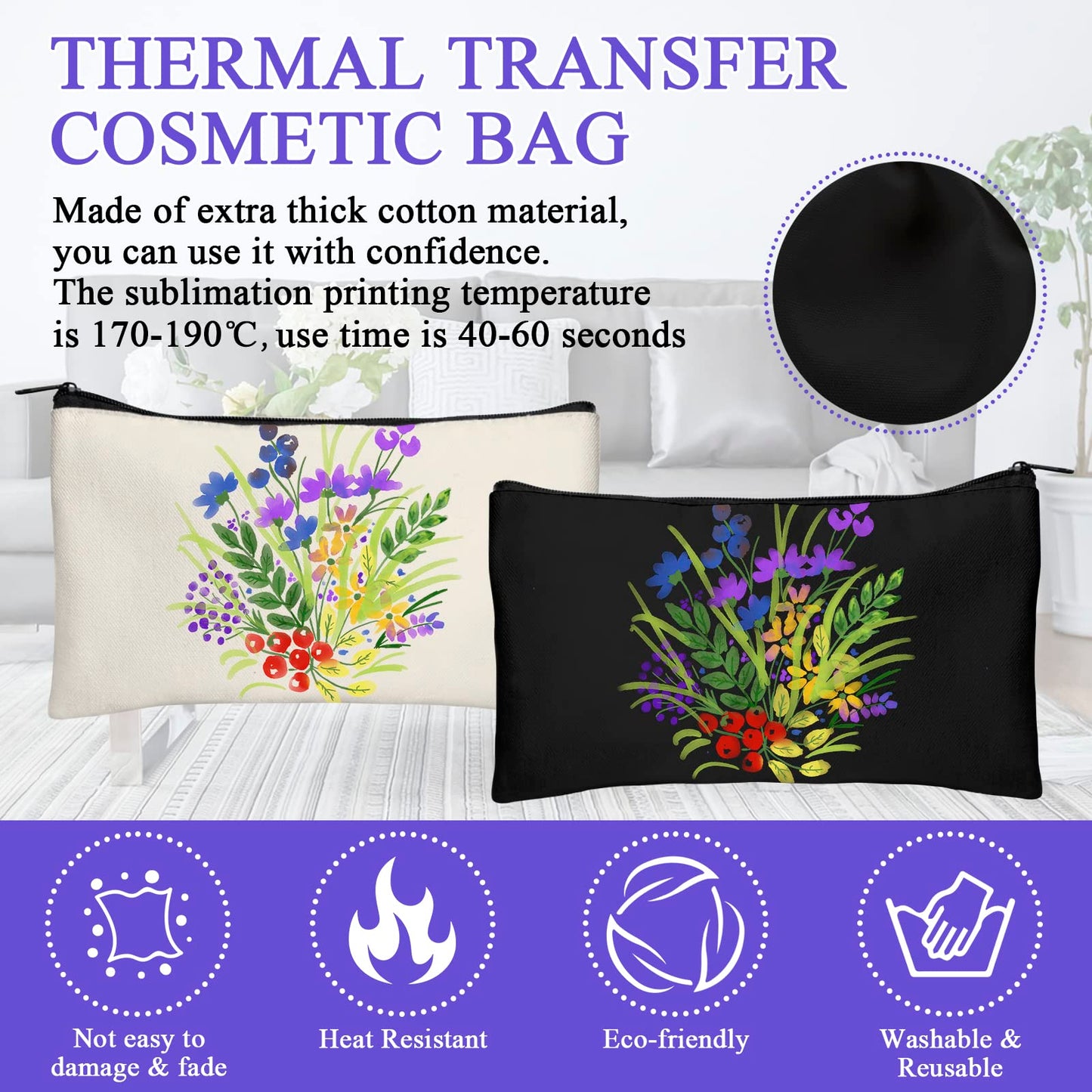 Legigo 10 Pack Blank Canvas Bags Zipper Pouch Makeup Bags Pencil Pouch Bulk